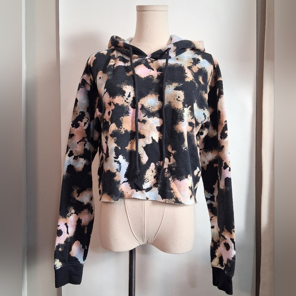 Wild Fable Black Mutli Tie Dye Cropped Hoodie Womens Size Small NWT